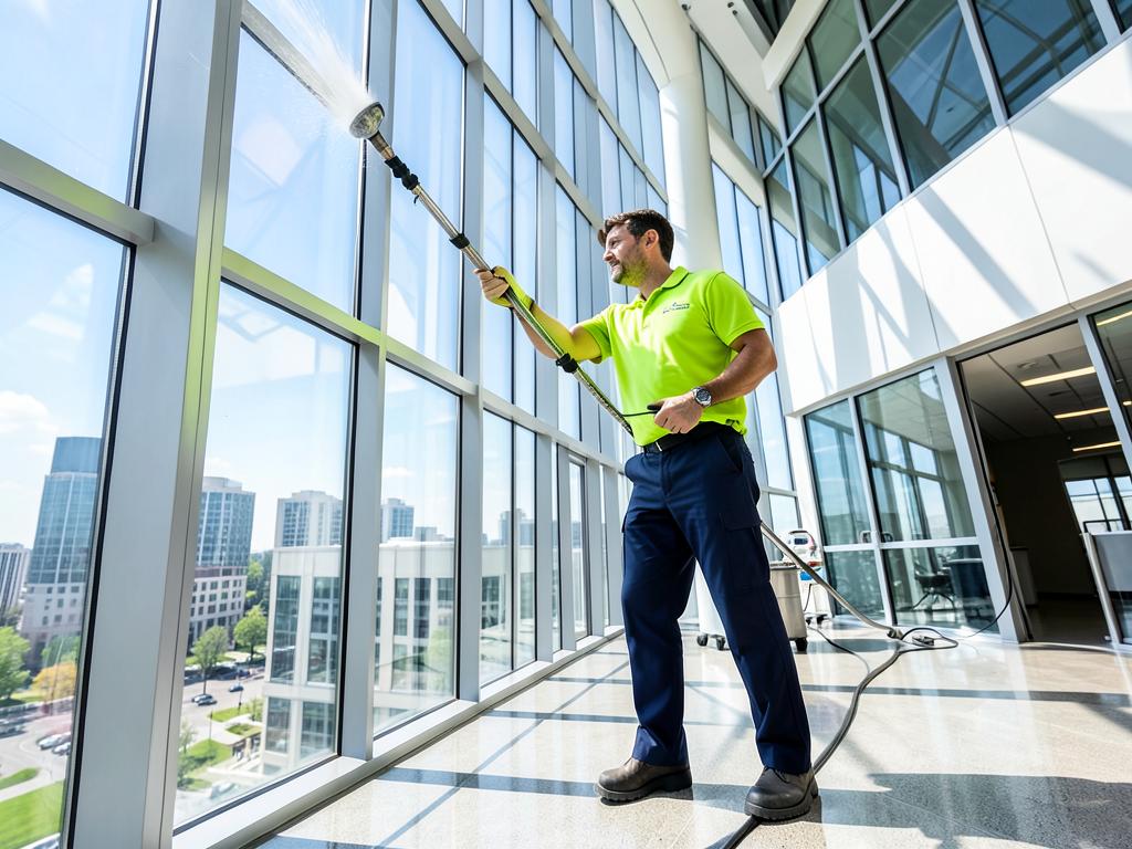 Ultra Windows professional cleaning tall interior office windows